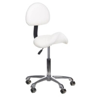 COSMETIC SADDLE STOOL WITH BACKREST, WHITE