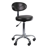COSMETIC ROUND STOOL WITH BACKREST, BLACK