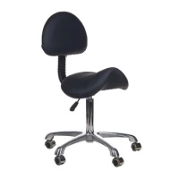 COSMETIC SADDLE STOOL WITH BACKREST, BLACK
