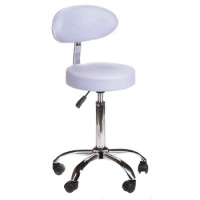 ROUND COSMETIC STOOL WITH BACKREST, WHITE